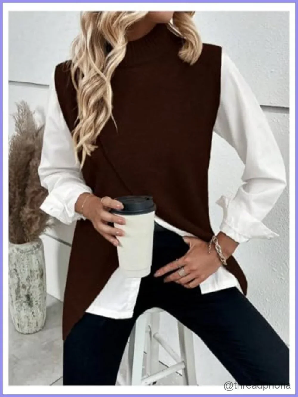 Sweater Vest Mock Neck Sleeveless Asymmetrical Knit Business Casual